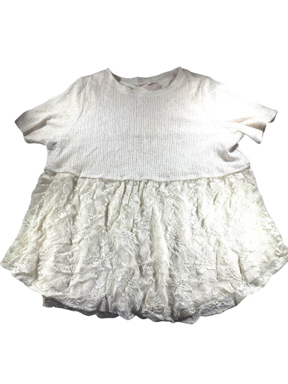 Lauren Conrad Womens XL White Lace Peplum Top With Knit Bodice & Short Sleeves